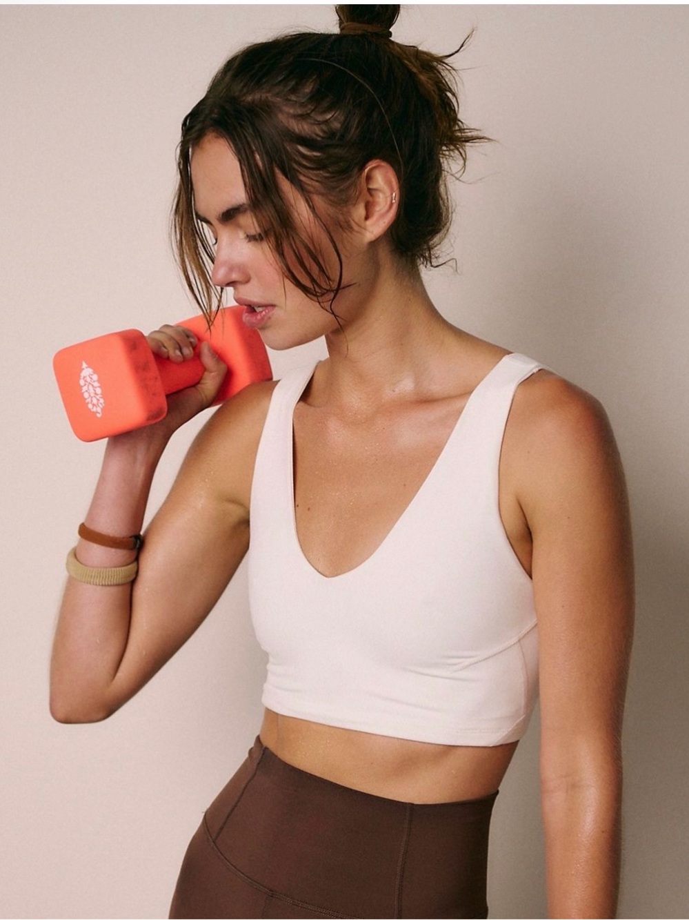 FP Movement by Free People V-Neck Seamless Sports Bra in White